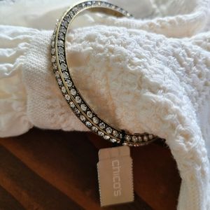 Chico's Antiqued Brass Rhinestone Bangle Bracelet